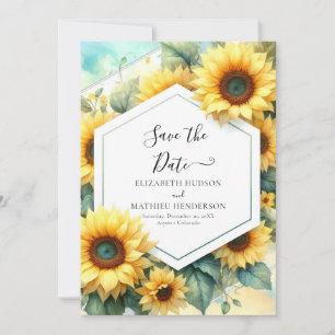 Romantische Minimalistische Sonnenblumenhochzeit Save The Date