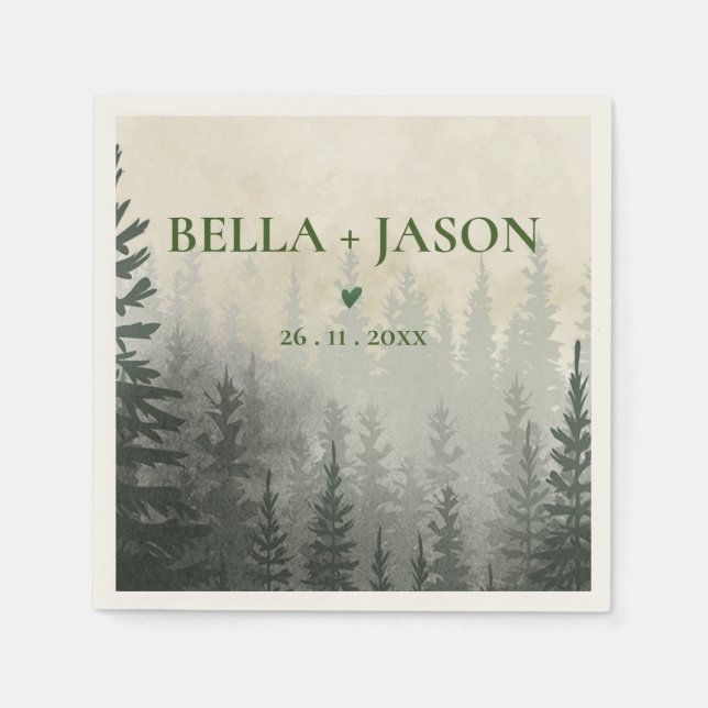 Romantische Misty Forest Trees Hochzeitspapier Serviette (Vorderseite)