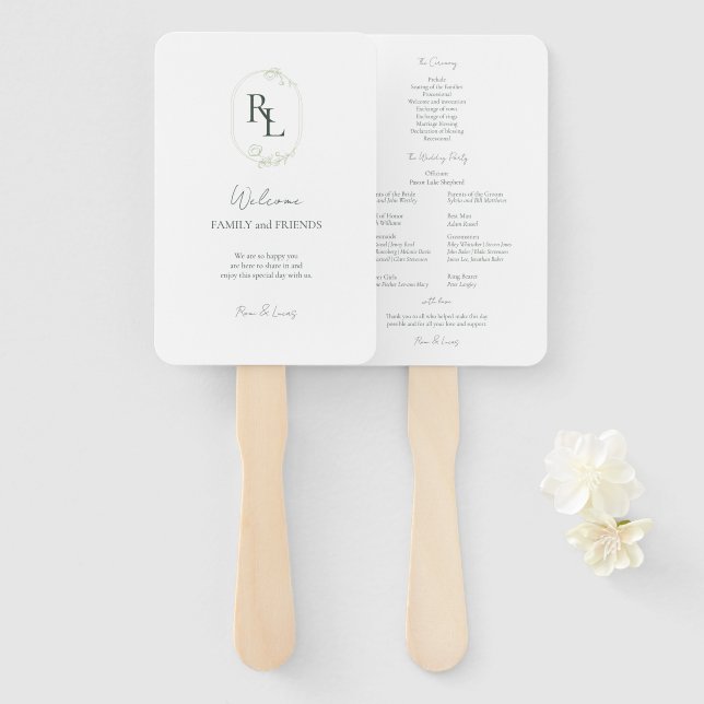 Romantische Mit Monogramm Anfänge Hochzeit Fächer (Vorne und Hinten)