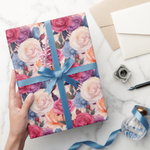 Romantische Mixed-Rose Weichblüte Bouquet Muster Geschenkpapier