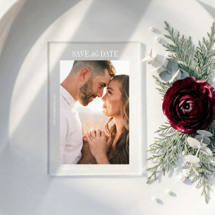 Romantische moderne Acryl-Foto-Save-the-Date-Karte Acryleinladungen