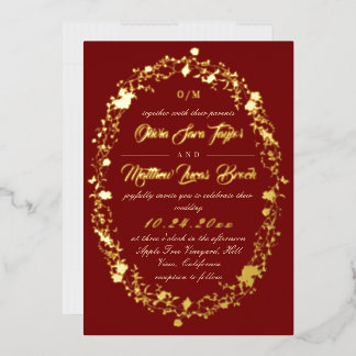 Romantische moderne rote goldene elegante Blumenho Folieneinladung