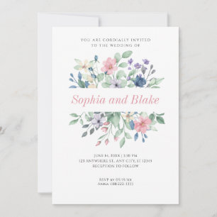 Romantische moderne Wildblumen Einfache White Wedd Einladung