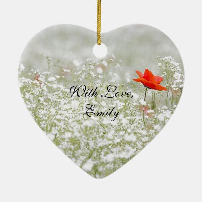 Romantische Mohnblumen-Blumen-rote weiße Keramik Ornament (Hinten)