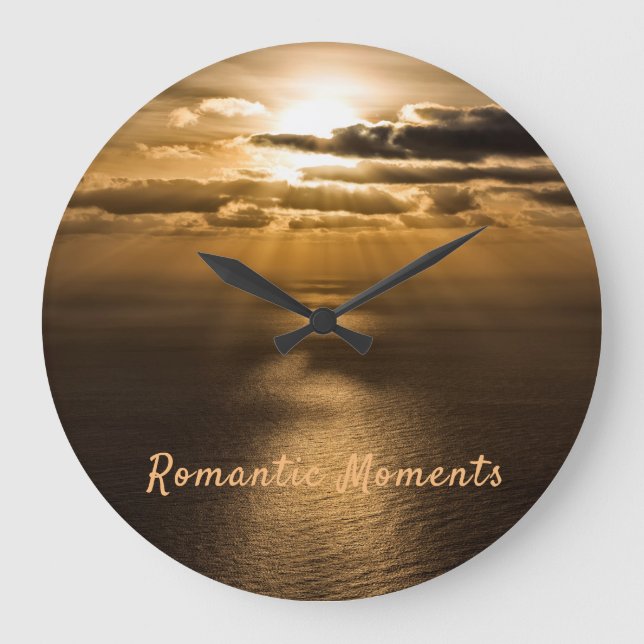Romantische Momente Sonnenuntergang Foto mit Text Große Wanduhr (Vorderseite)