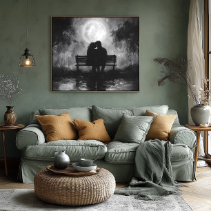 Romantische mondbeschienene Silhouette auf einer P Poster