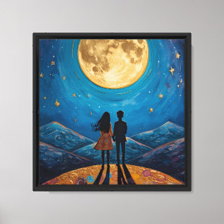 Romantische Mondlicht-Paar-Wandkunst Leinwanddruck