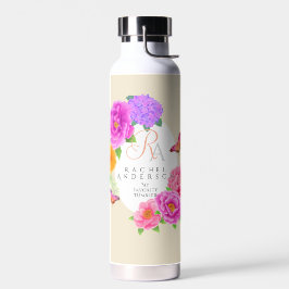 Romantische Monogram Peonies Garden Beige Trinkflasche