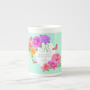 Romantische Monogram Peonies Garden Green Prozellantasse