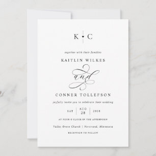 Romantische Monogramm-Kalligrafie-Hochzeit Einladung