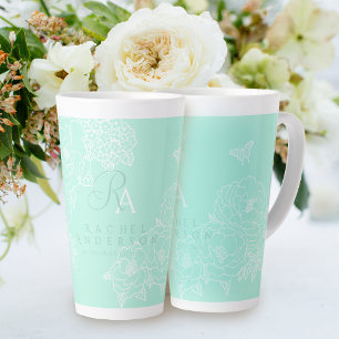 Romantische Monogramm-Pfingstrosen-Garten Grün Milchtasse