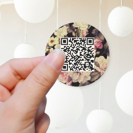 Romantische Moody Floral QR Code Black Runder Aufkleber