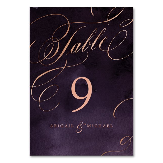 Romantische Moody lila Rose Goldalm Tischnummer (Vorderseite)