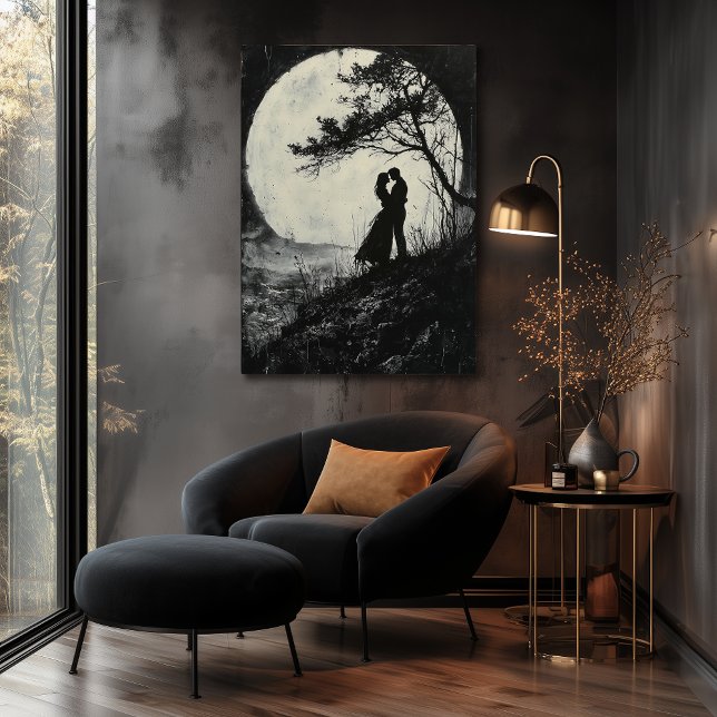 Romantische Moonlit Embrace - Kohlestil Poster (Von Creator hochgeladen)