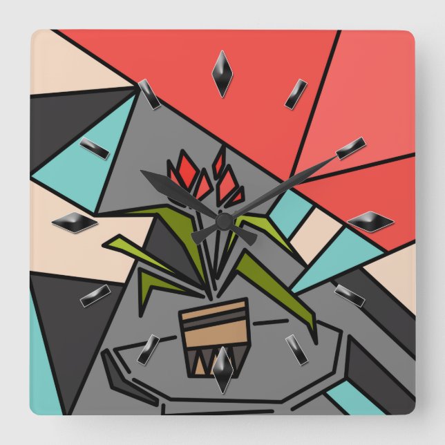 Romantische Mosaik-Texturelemente - Blume Quadratische Wanduhr (Vorderseite)