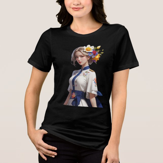 Romantische Multicolor-Blume Tri-Blend Shirt (Vorderseite)