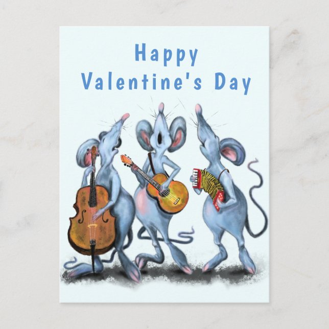 Romantische Musical Mouse Funny Valentine's Day Ca Postkarte (Vorderseite)