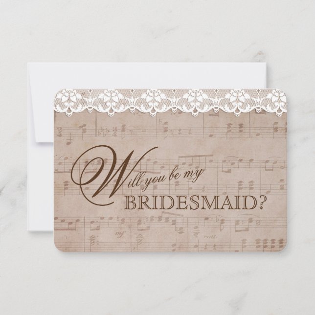 Romantische Musik - Lace Be my BRIDESMAID Einladung (Vorderseite)