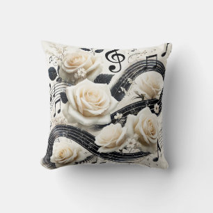 Romantische Musikalische Rose – Elegantes Creme-Sc Kissen