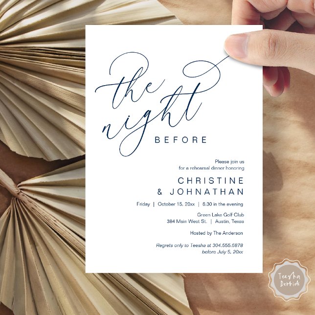 Romantische Nacht vor Hochzeit Probe Dinner Einladung (Romantic The Night Before Wedding Rehearsal Dinner Party Invitation Card, in Classy Navy Blue)