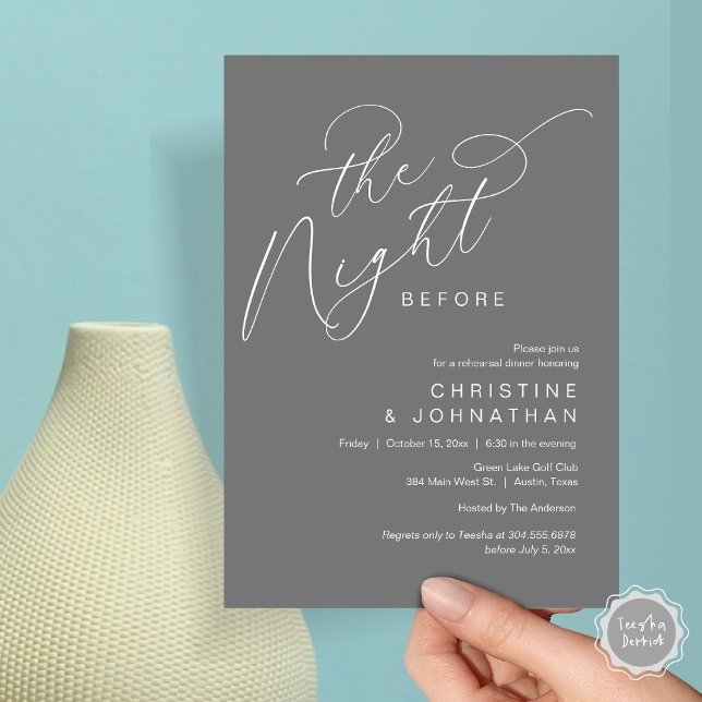 Romantische Nacht vor Hochzeit Probe Dinner Einladung (Romantic The Night Before Wedding Rehearsal Dinner Party Invitation Card, in Dark Grey)