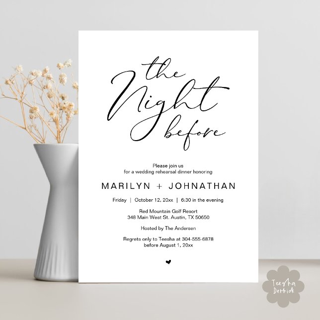 Romantische Nacht vor Hochzeit Probe Dinner Einladung (Romantic The Night Before Modern Wedding Rehearsal Dinner Invitation Card PDF Black White)
