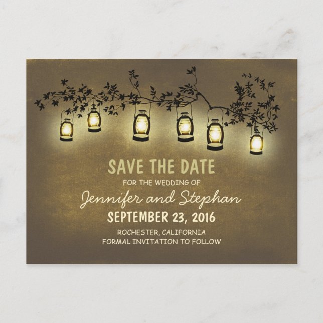 Romantische Nachtlichter - Leuchten Save the Date Ankündigungspostkarte (Vorderseite)