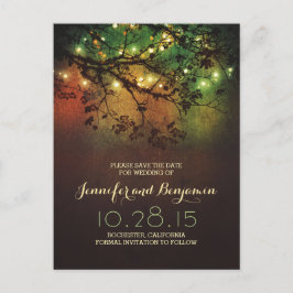 Romantische Nachtlichter rustikal Save the Date Ankündigungspostkarte