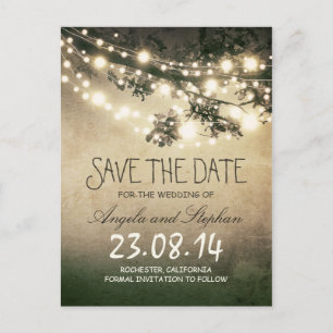 Romantische Nachtlichter rustikal Save the Date Ankündigungspostkarte