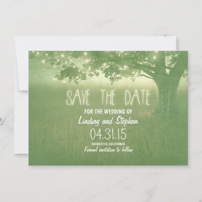 Romantische Nachtlichter rustikal speichern Sie di Save The Date (Vorderseite)