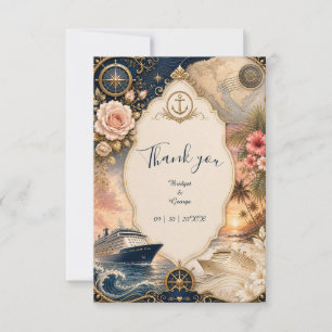 Romantische nautische Kreuzfahrt-Hochzeit Floral R Dankeskarte