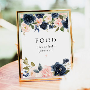 Romantische Navy Blue & Blush Floral Food Table Ze Poster