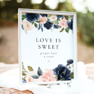 Romantische Navy Blue Floral Liebe ist Sweet Desse Poster