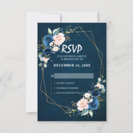 Romantische Navy Blush Pink Floral Geometric RSVP Karte