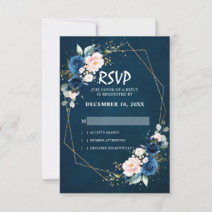 Romantische Navy Blush Pink Floral Geometric RSVP Karte