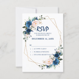 Romantische Navy Blush Pink Floral Geometric RSVP Karte