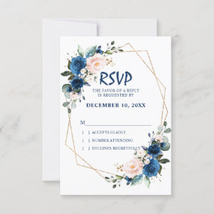 Romantische Navy Blush Pink Floral Geometric RSVP Karte