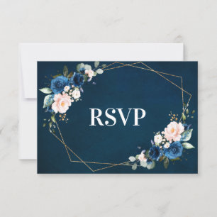 Romantische Navy Blush Pink Floral Geometric RSVP Karte