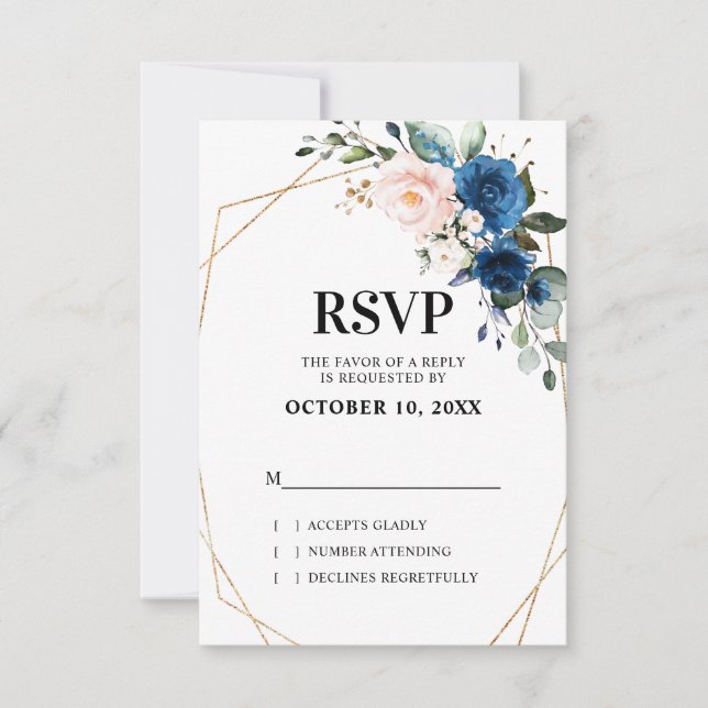 Romantische Navy Blush Pink Floral Geometric RSVP Karte (Vorderseite)