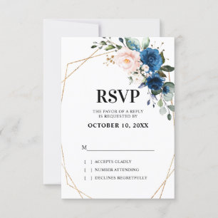 Romantische Navy Blush Pink Floral Geometric RSVP Karte