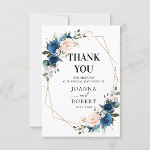 Romantische Navy Blush Rose Floral Geometrie Dankeskarte