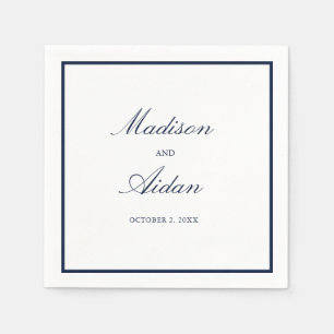 Romantische Navy Border White Wedding Napkins Serviette