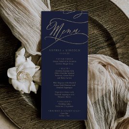Romantische Navy Calligraphy Wedding Dinner Menu Menükarte