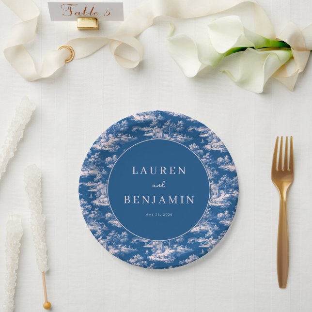Romantische Navy-Illustrationslandschaft Pappteller (Hochzeit)