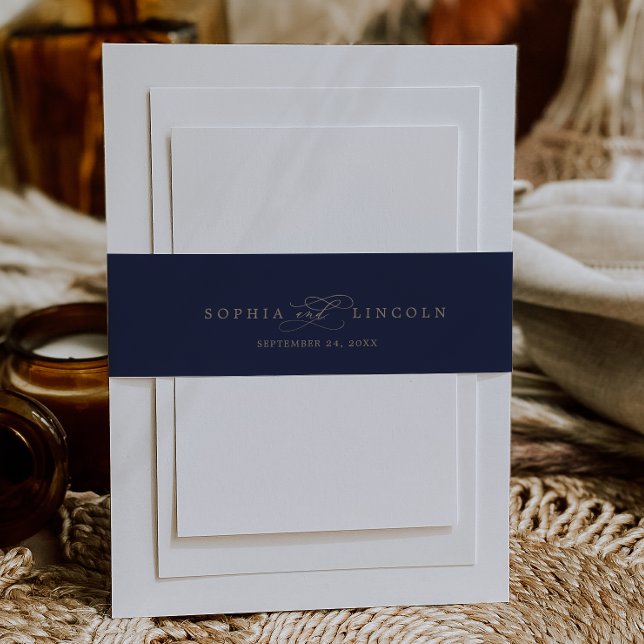 Romantische Navy-Kalligraphie | Geblüht Hochzeit Einladungsbanderole (Von Creator hochgeladen)