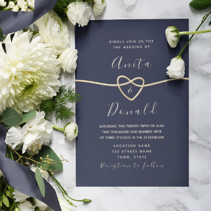Romantische Navy- und Goldseil-Hochzeit Einladung