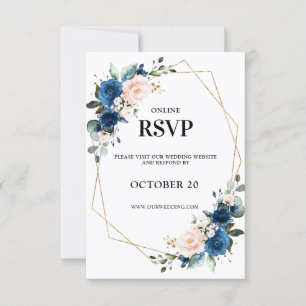 Romantische Navyblaue Rosa Florale Geometrie RSVP Karte