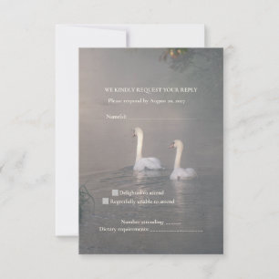 Romantische Nebel-Schwan-Hochzeits-Antwortkarte RSVP Karte