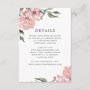 Romantische neutrale Rosé-Blumen-Hochzeitsdetails Begleitkarte