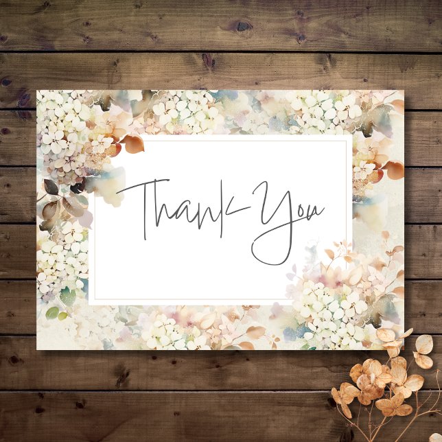 Romantische neutrale Vintage Hydrangeas-Hochzeit Dankeskarte (Romantic Neutral Vintage Hydrangeas Wedding Thank You Card)
